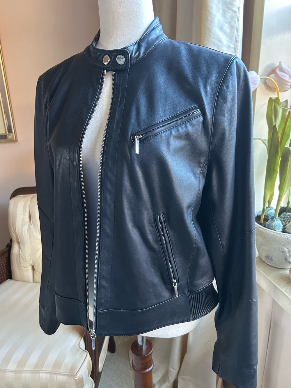 Lauren Ralph Lauren Black Leather Moto Jacket (Flawed)